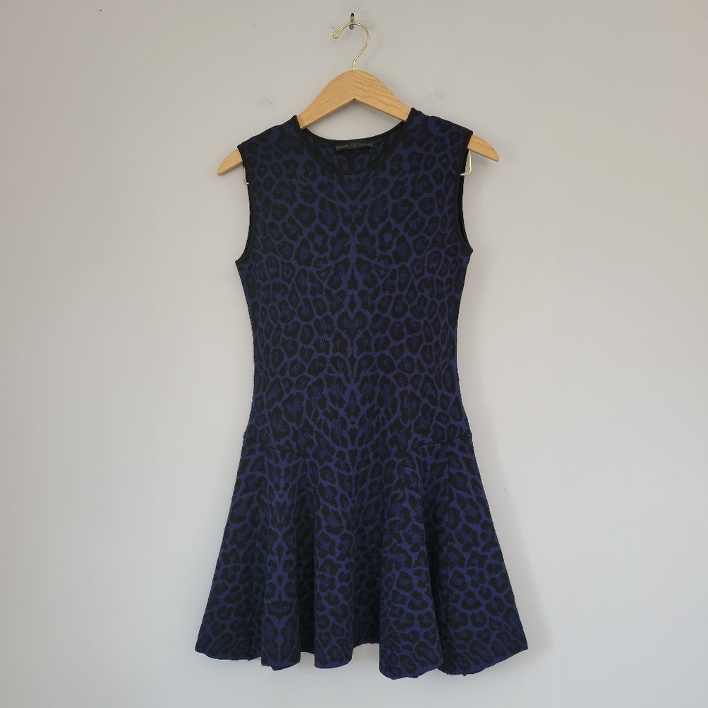 RVN Knit Jacquard Fit Flare Sleeveless Leopard Print Dress Sz Medium